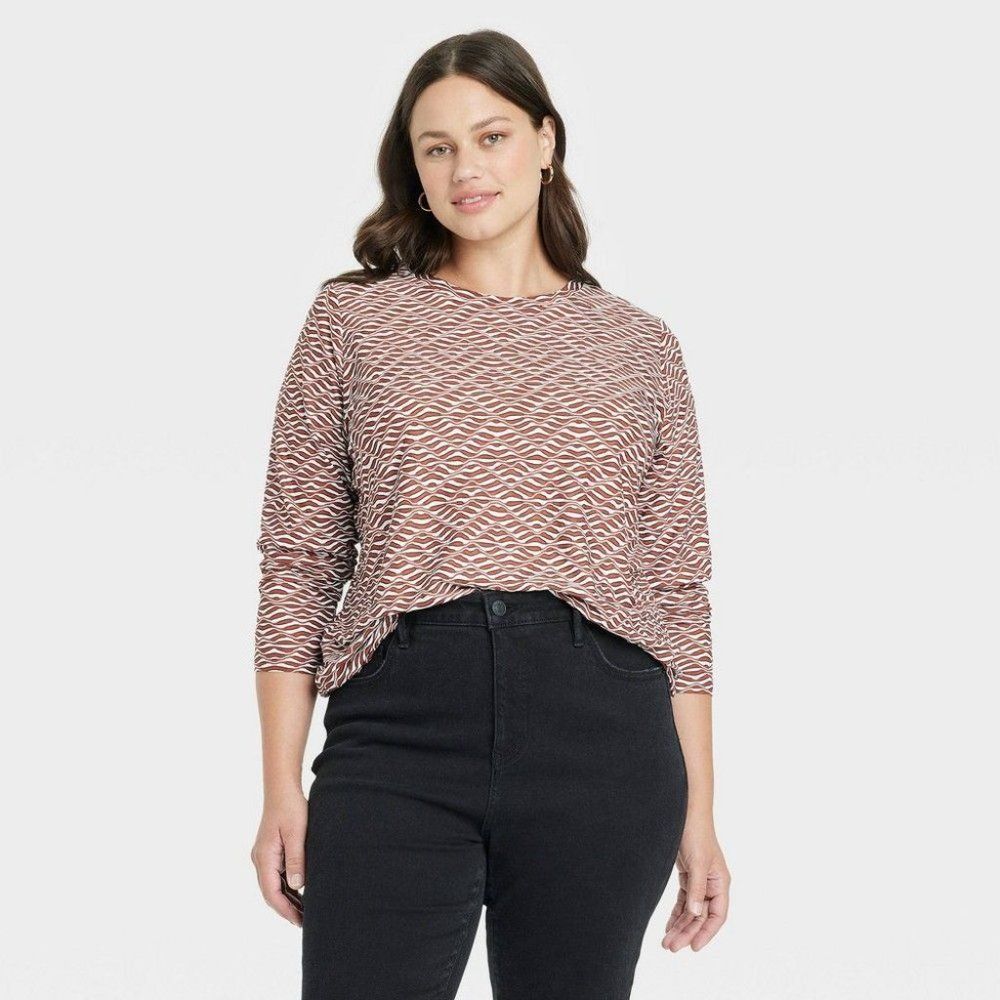 Ava & Viv Long Sleeve  Burgundy Jacquard Pullover Top Size 4X New With Tags